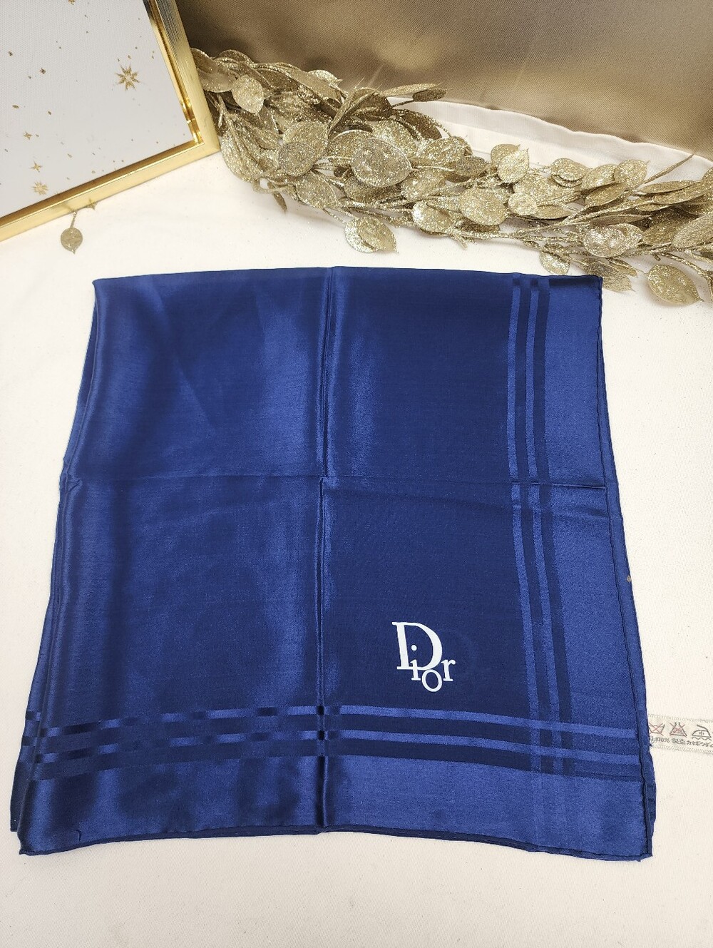 Authentic Dior Navy Silk Scarf With COA